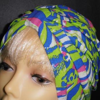 Lime Pink Blue Animal Print Soft Knit Chemo Turban Headcover Cap Alopecia Hijab - Free Shipping in the USA